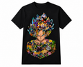 Anime Warrior Character Collage Graphic Printed Black T-Shirt