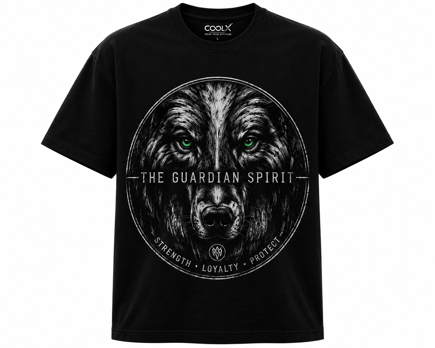 COOLX Guardian Spirit wolf oversized black t-shirt