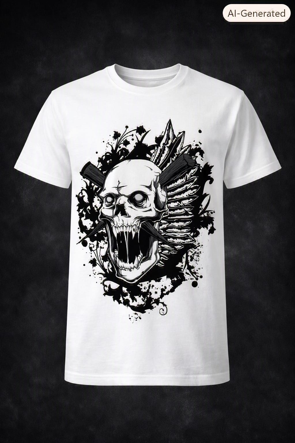 Savage Skull Feather Graphic T-Shirt