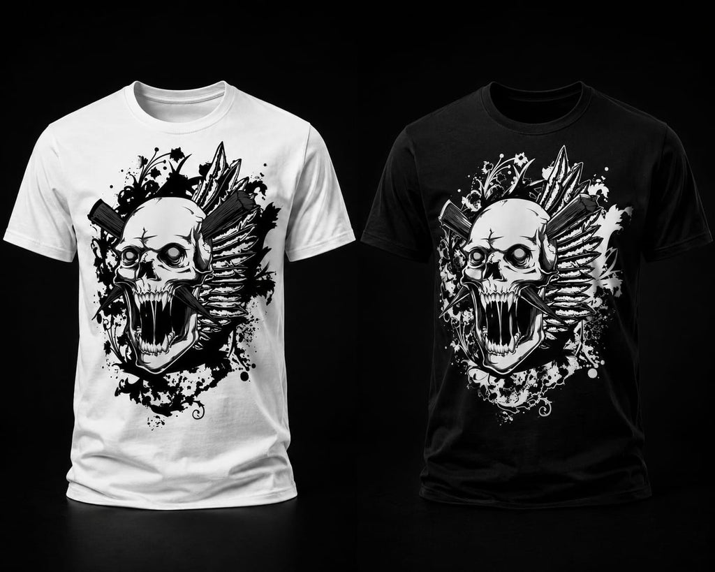 Savage Skull Feather Graphic T-Shirt