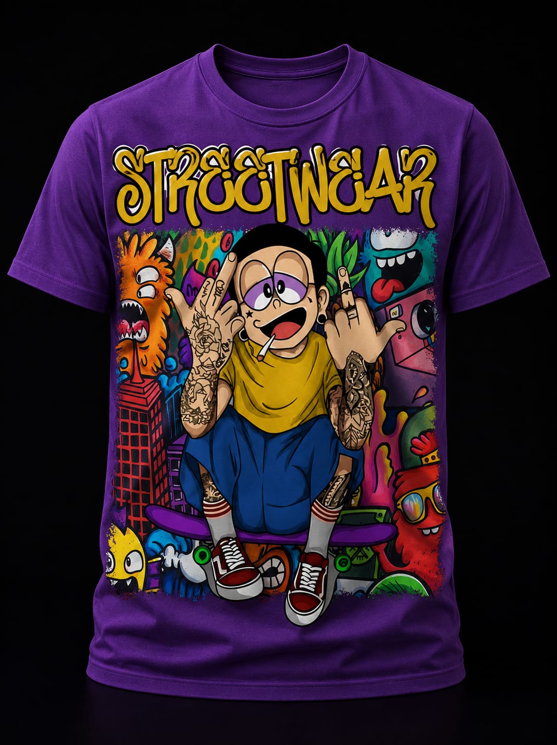 Urban Cartoon Streetwear Graphic T-Shirt