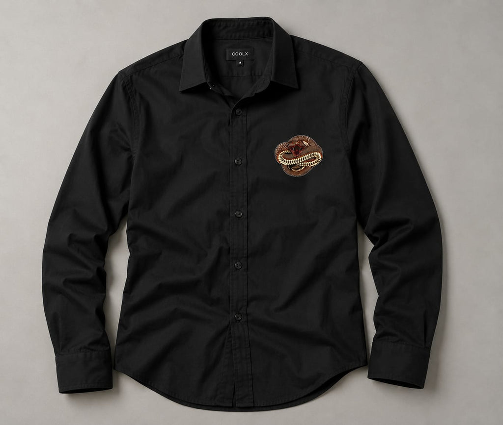 Black Snake Embroidered Full-Sleeve Casual Shirt