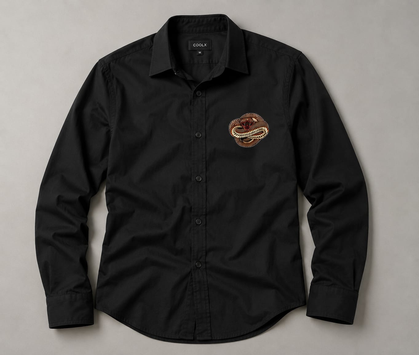Black Snake Embroidered Full-Sleeve Casual Shirt