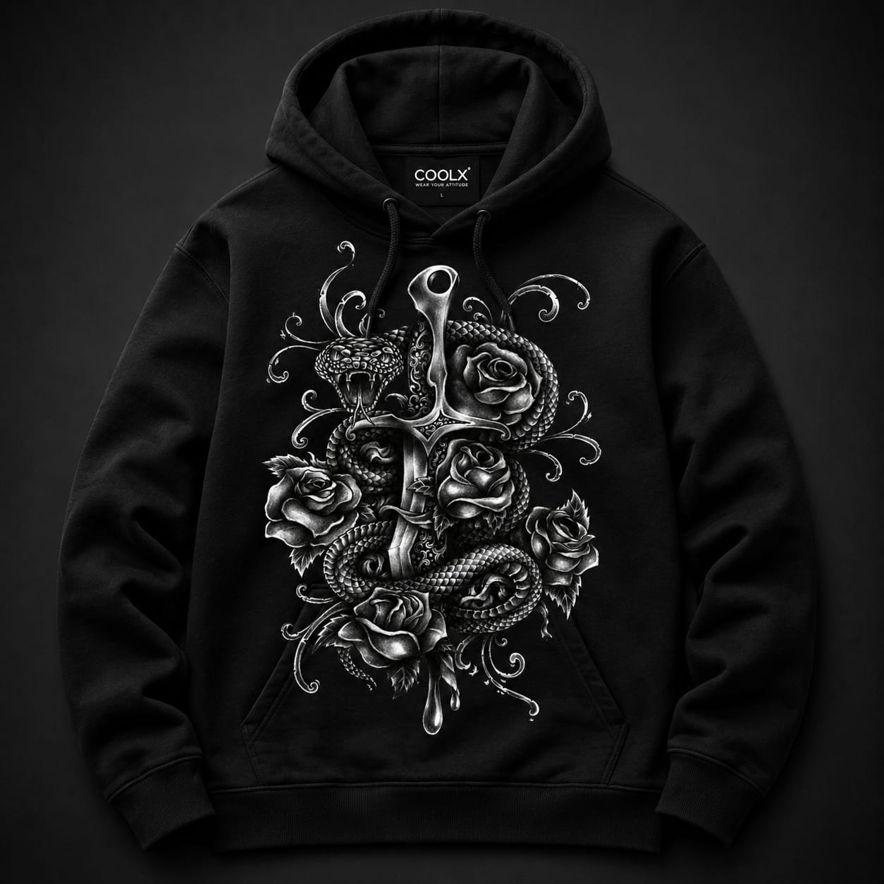 COOLX serpent and dagger black hoodie