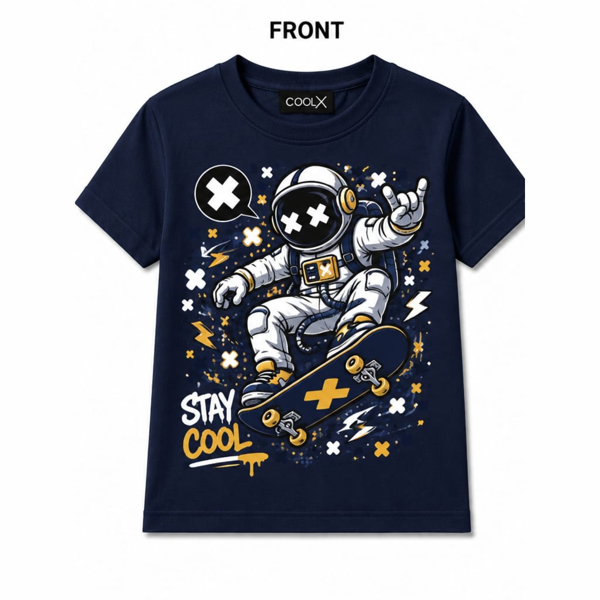 COOLX Stay Cool Astronaut Kids T-Shirt in navy, front