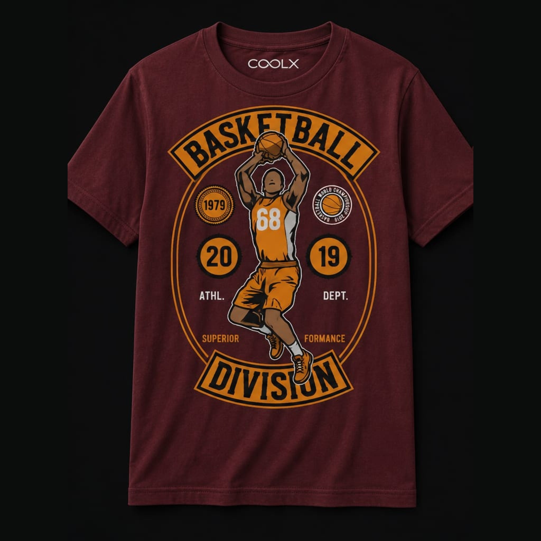 COOLX Basketball Division T-Shirt in maroon, front