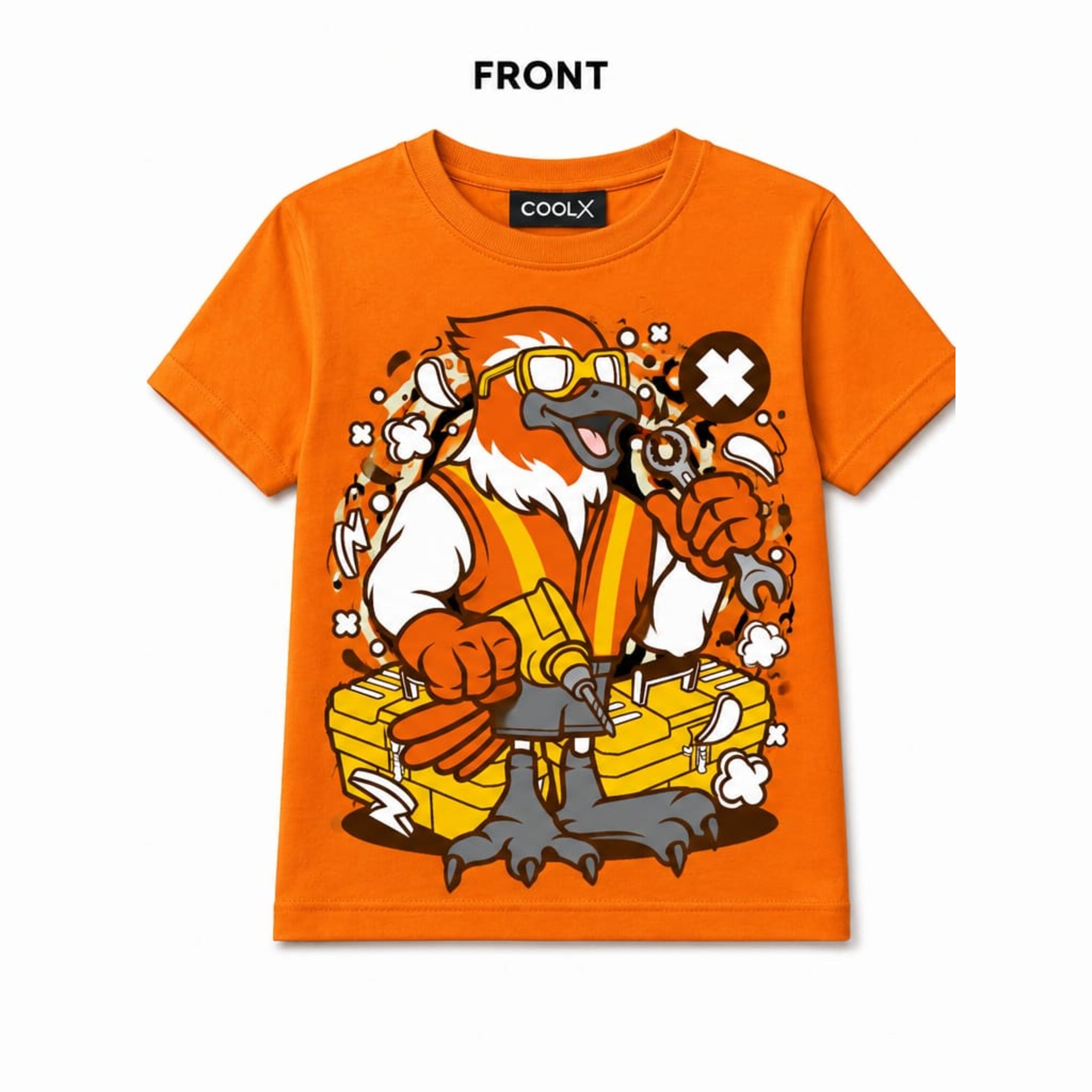 COOLX Mechanic Bird Kids T-Shirt in orange, front