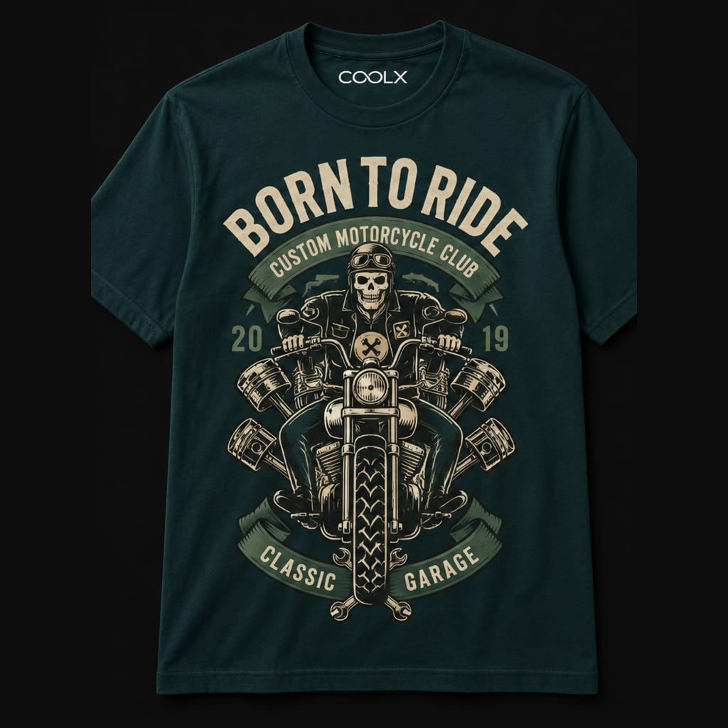 COOLX Born To Ride T-Shirt in teal, front