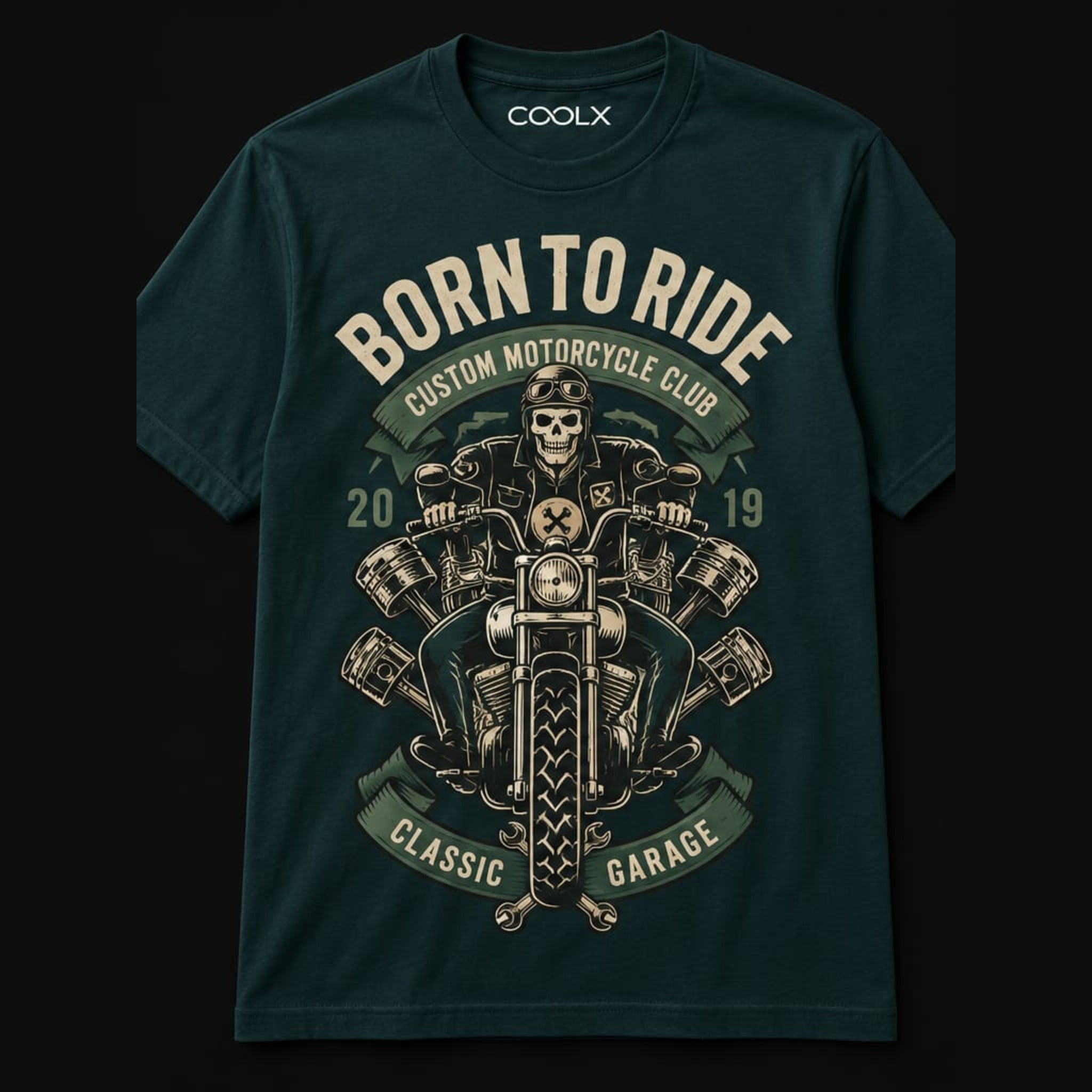 COOLX Born To Ride T-Shirt in teal, front