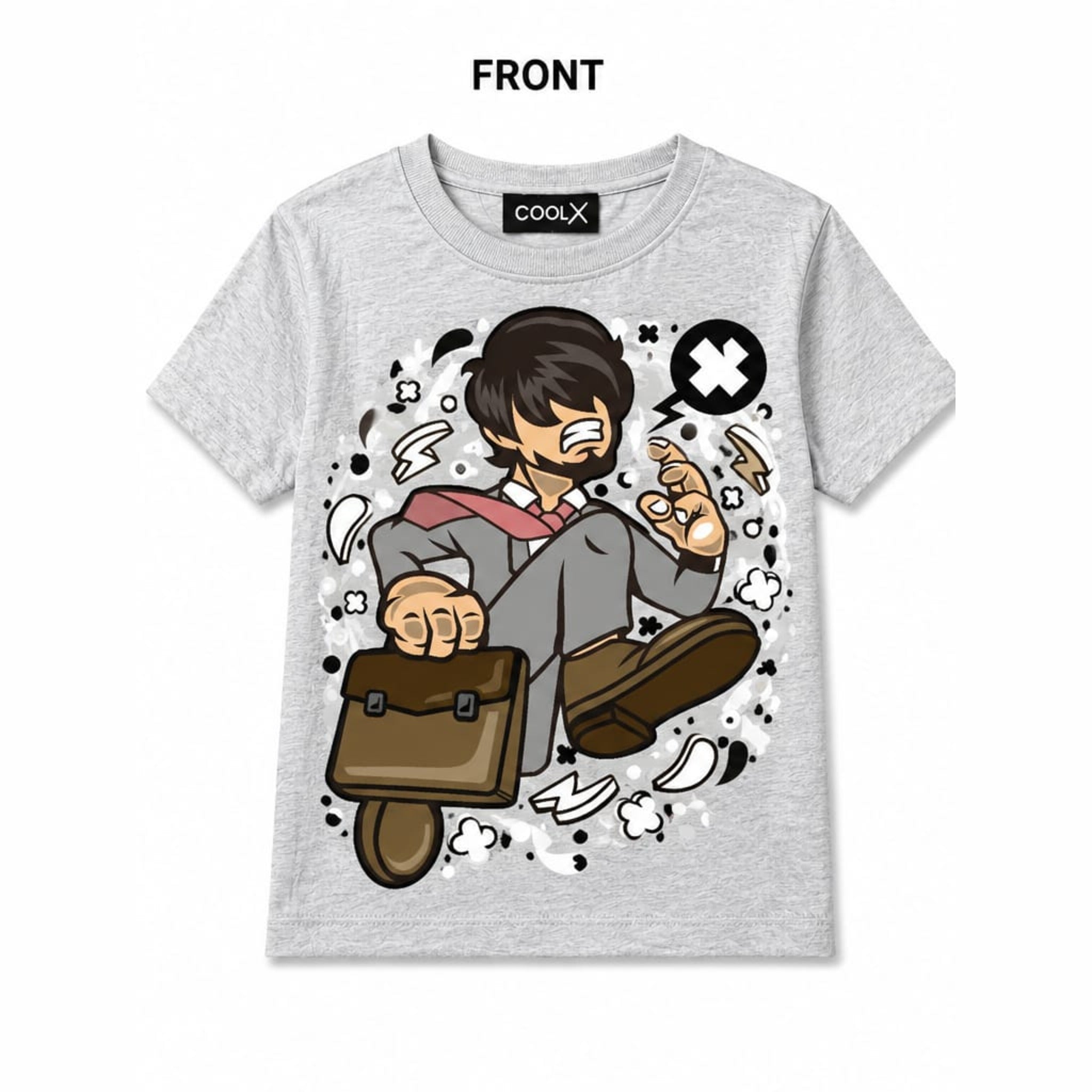 COOLX Little Boss Kids T-Shirt in grey, front