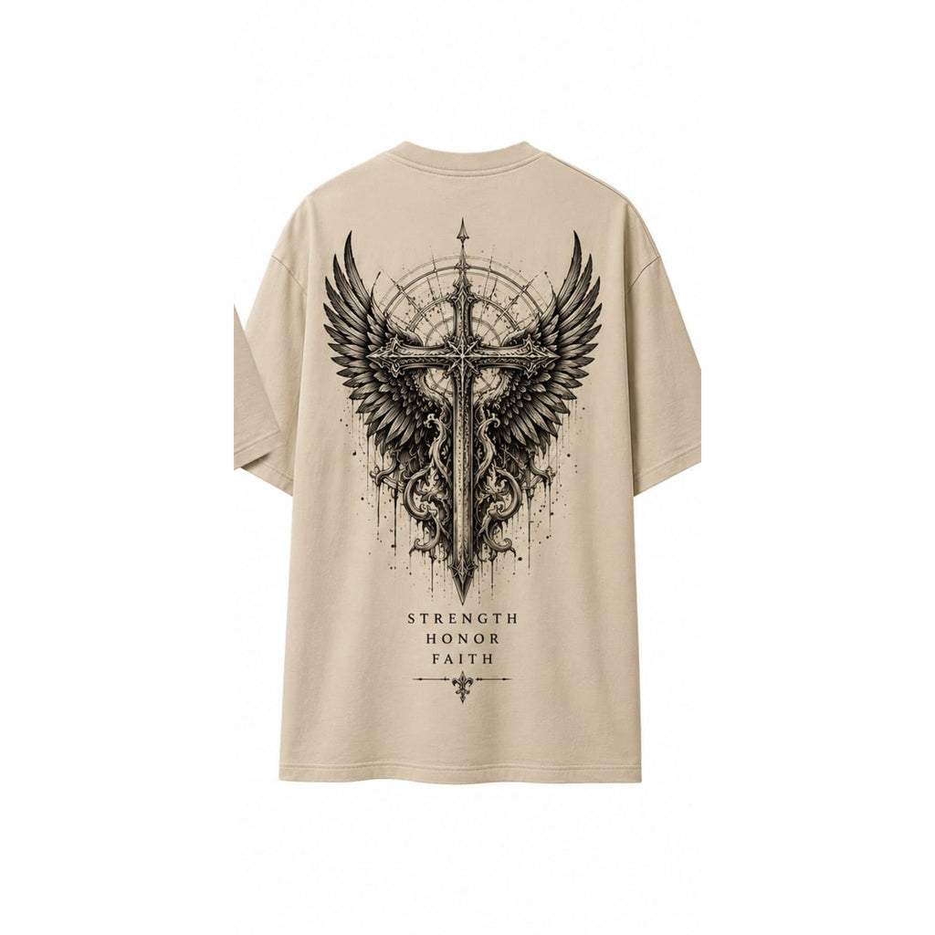 COOLX Crusader Knight Oversized T-Shirt in beige, back