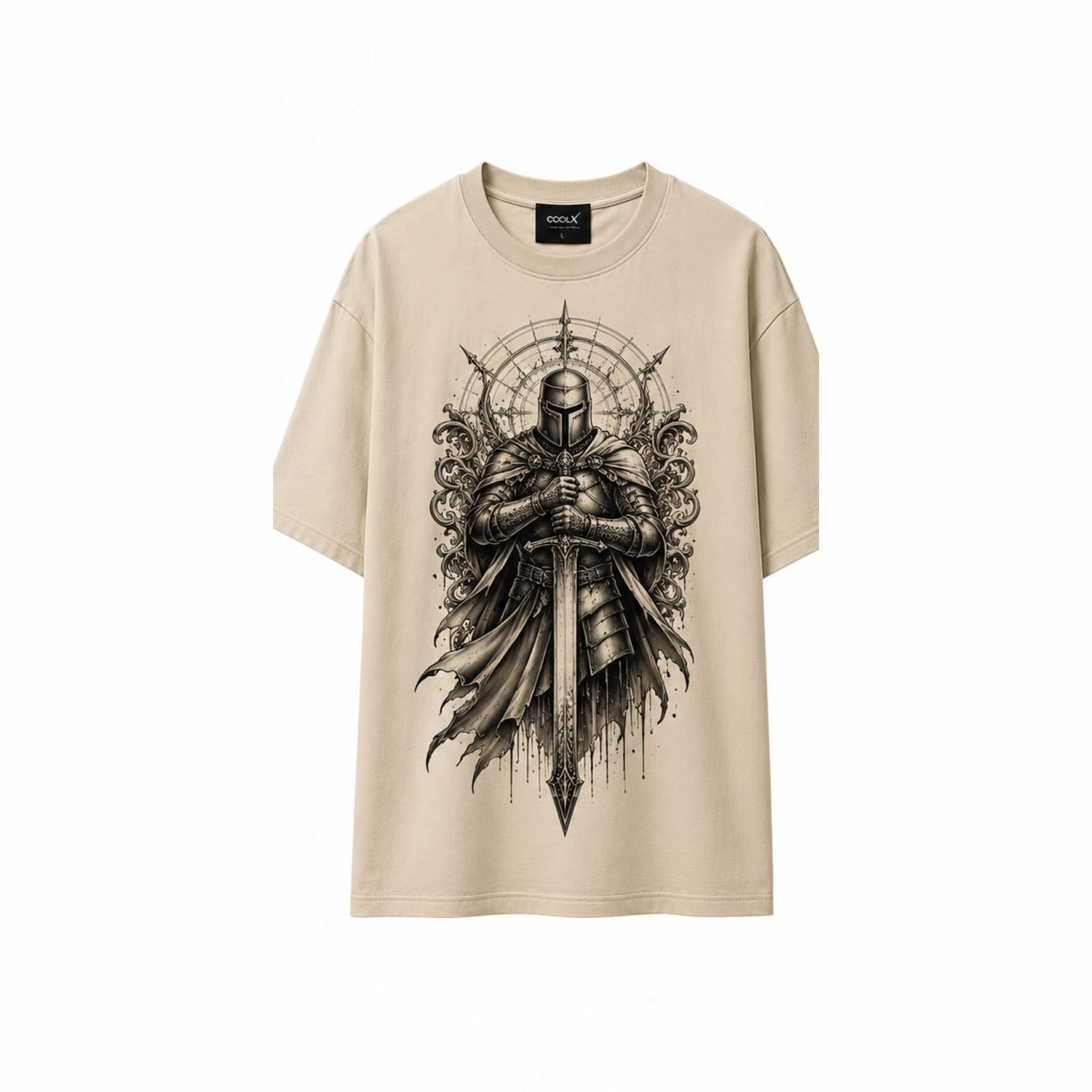 COOLX Crusader Knight Oversized T-Shirt in beige, front