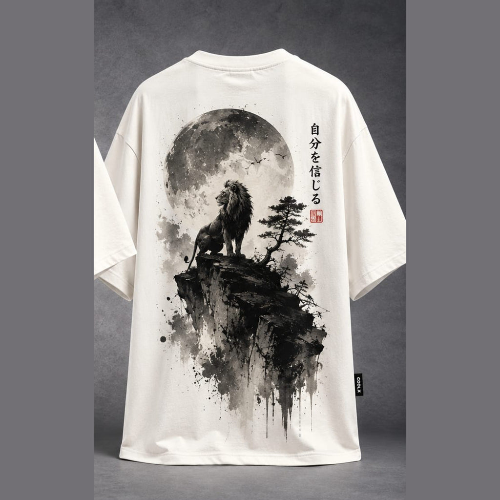 COOLX Sumi-e Lion Oversized T-Shirt in cream, back