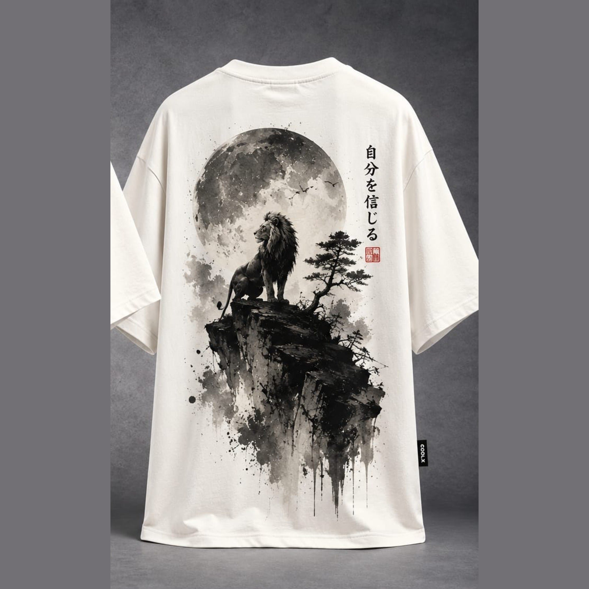 COOLX Sumi-e Lion Oversized T-Shirt in cream, back