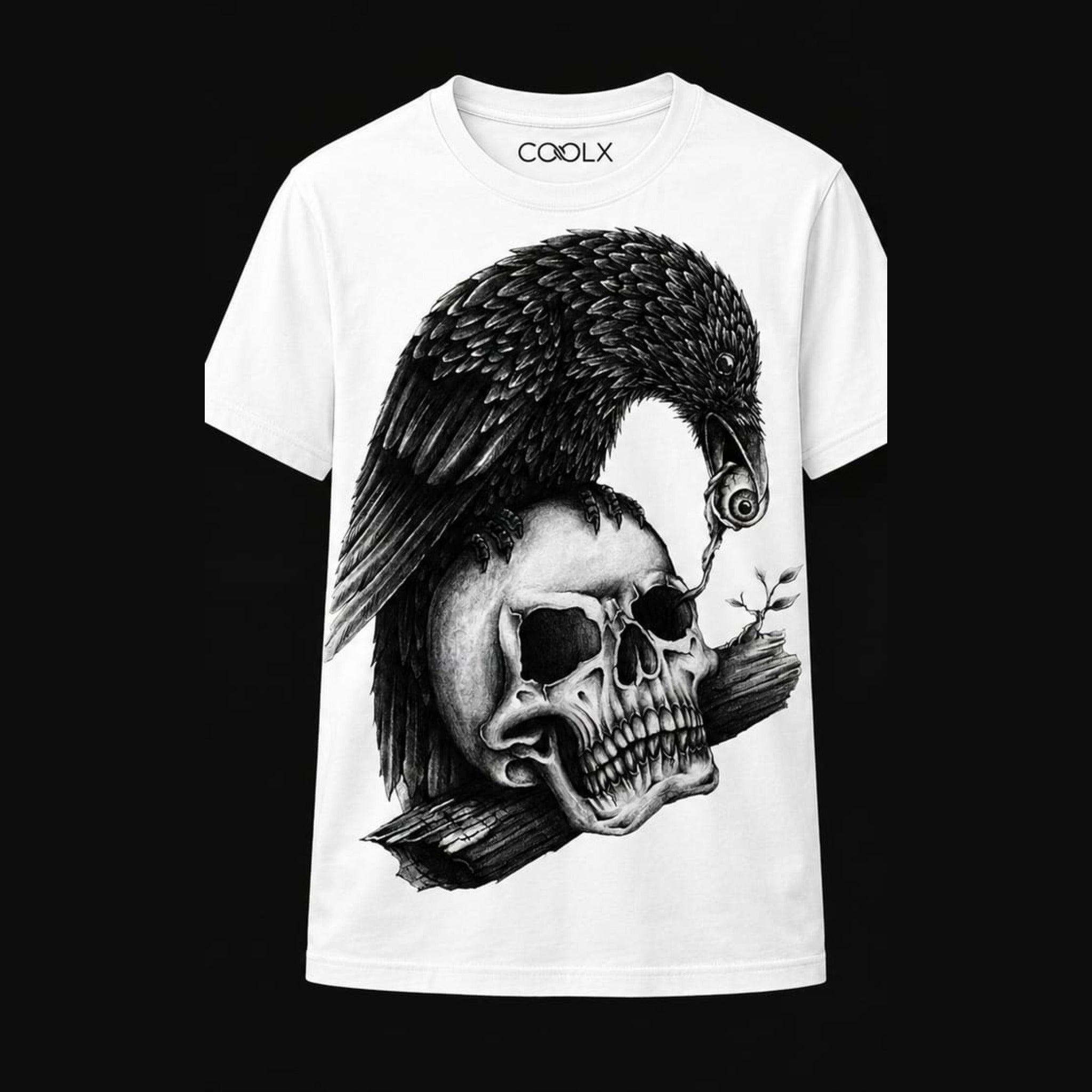 COOLX Raven and Skull T-Shirt in white, front