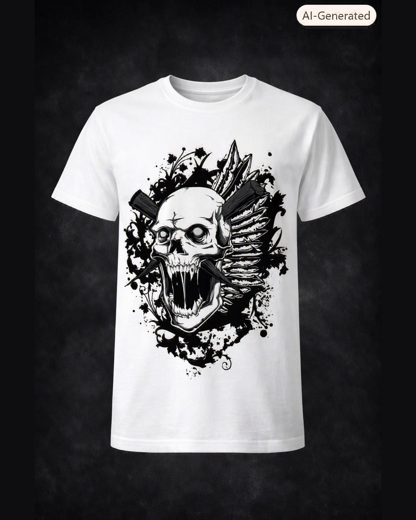 Savage Skull Feather Graphic T-Shirt