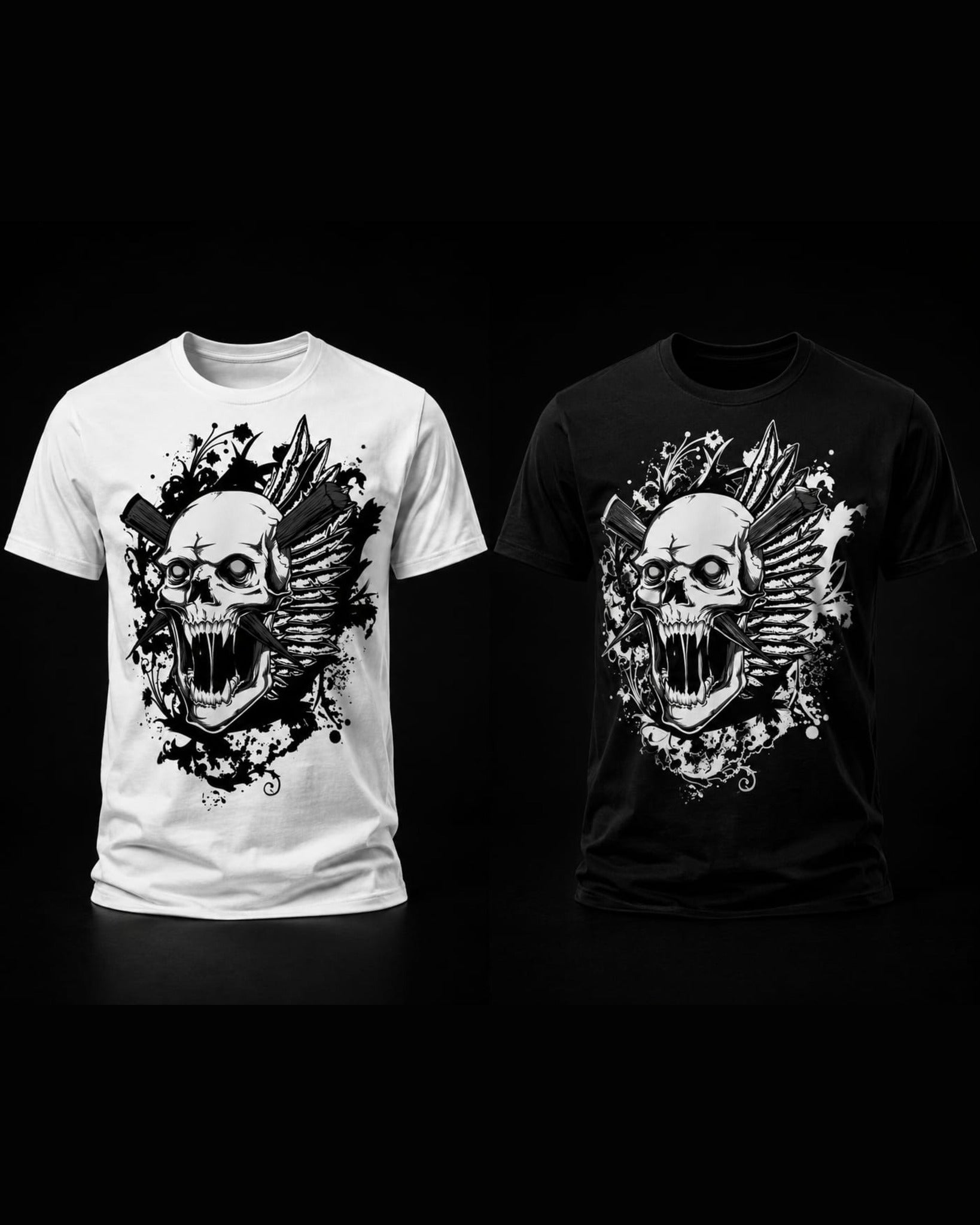 Savage Skull Feather Graphic T-Shirt