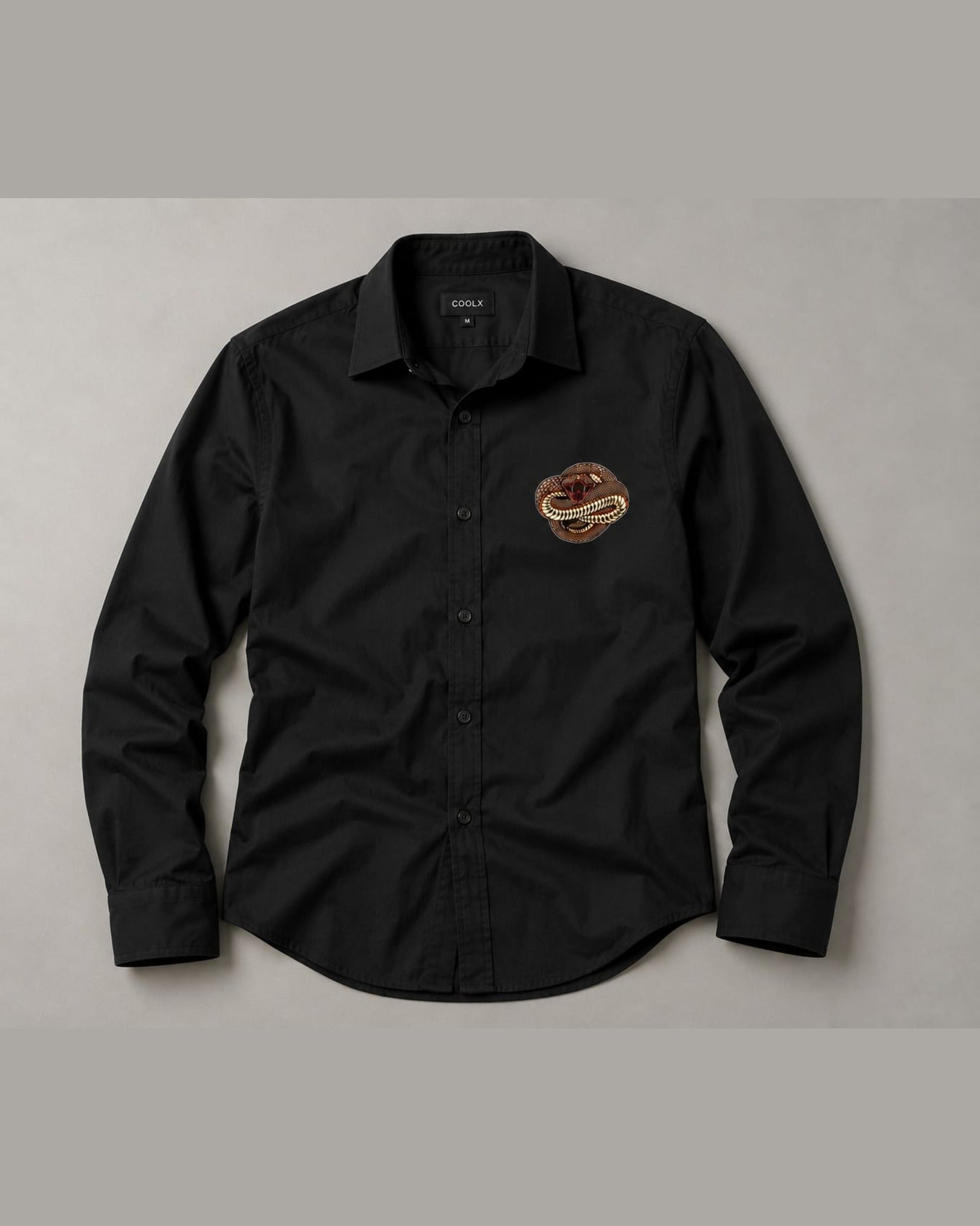 Black Snake Embroidered Full-Sleeve Casual Shirt