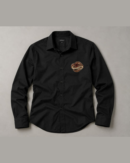 Black Snake Embroidered Full-Sleeve Casual Shirt
