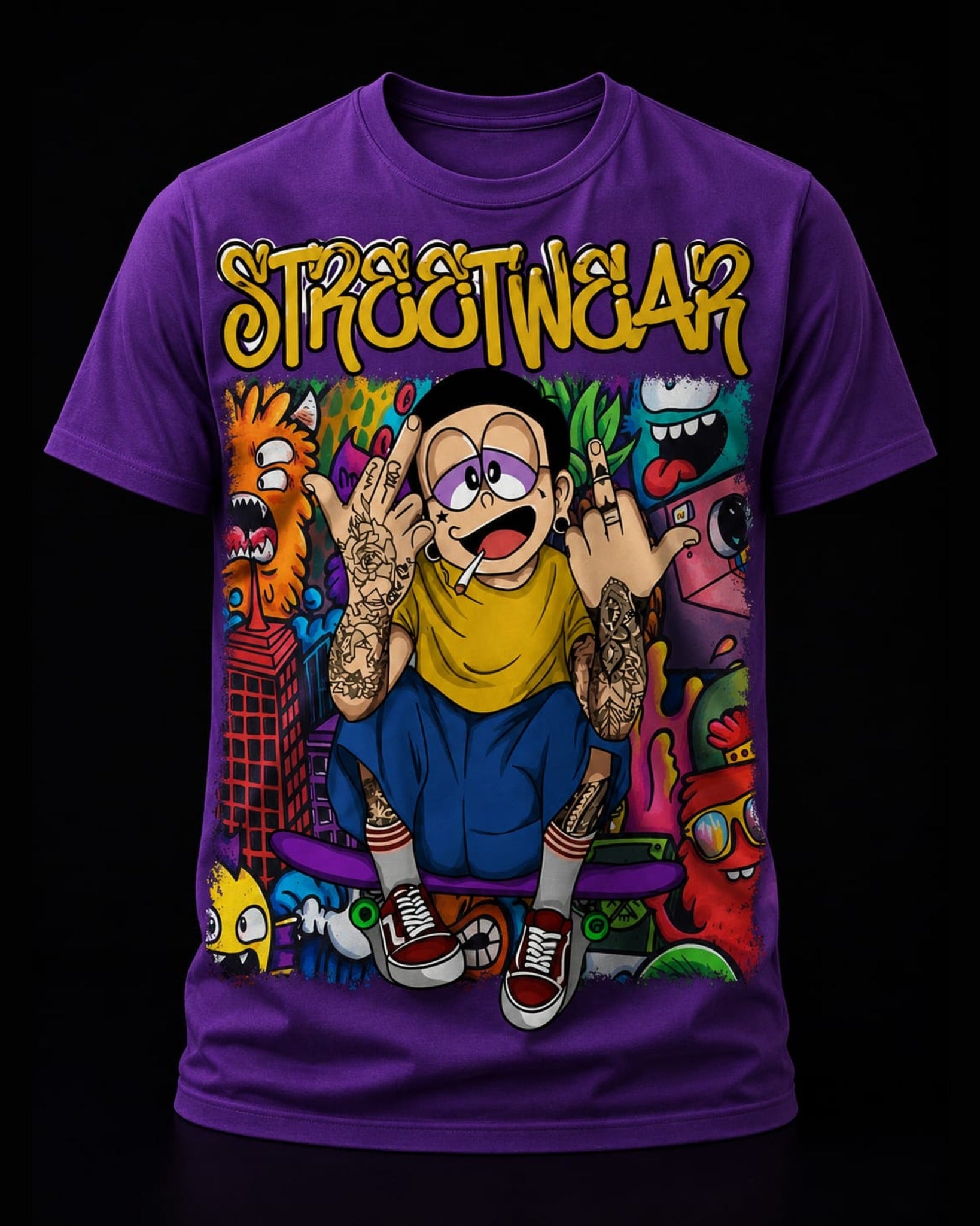 Urban Cartoon Streetwear Graphic T-Shirt